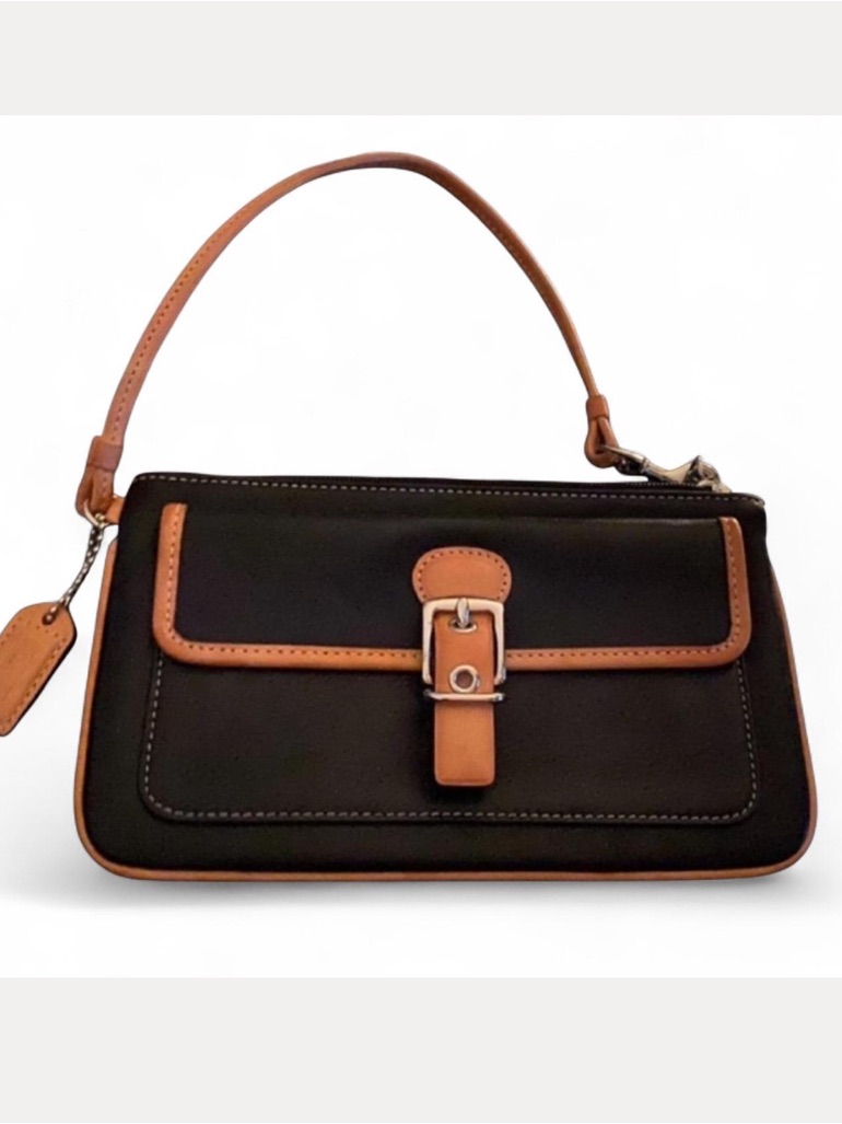 Coach Black And Brown Wristlet Handbag 7x4